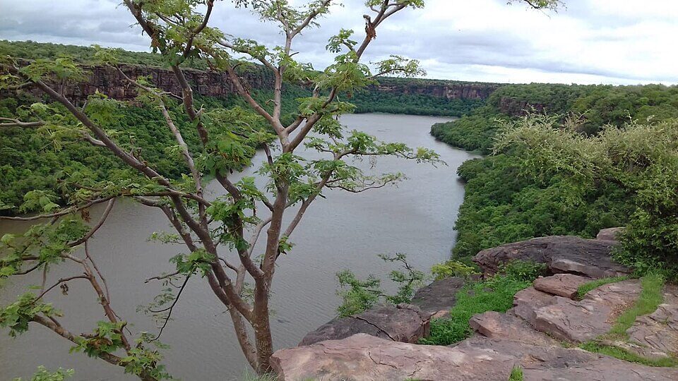 The Chambal river winding through sandstone ravines near Mukundara